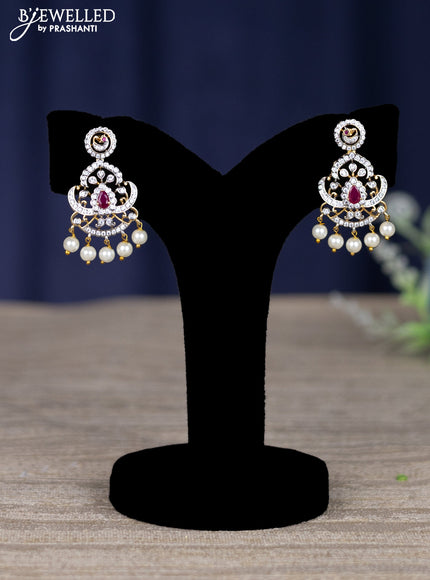 zircon necklace with ruby & cz stones and pearl hangings in gold finish