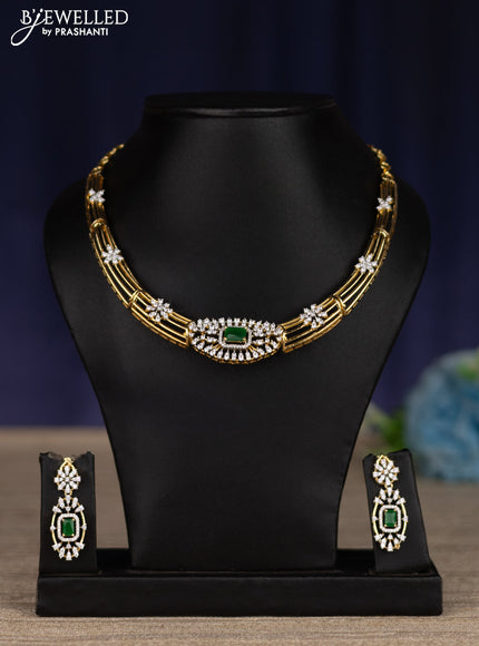 zircon necklace with emerald and cz stones in gold finish