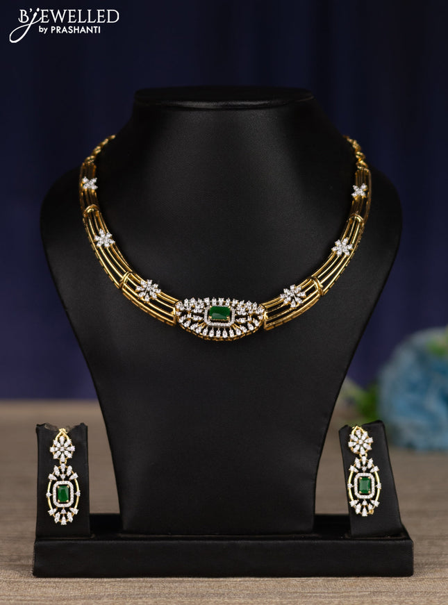zircon necklace with emerald and cz stones in gold finish
