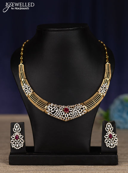 zircon necklace with ruby and cz stones in gold finish