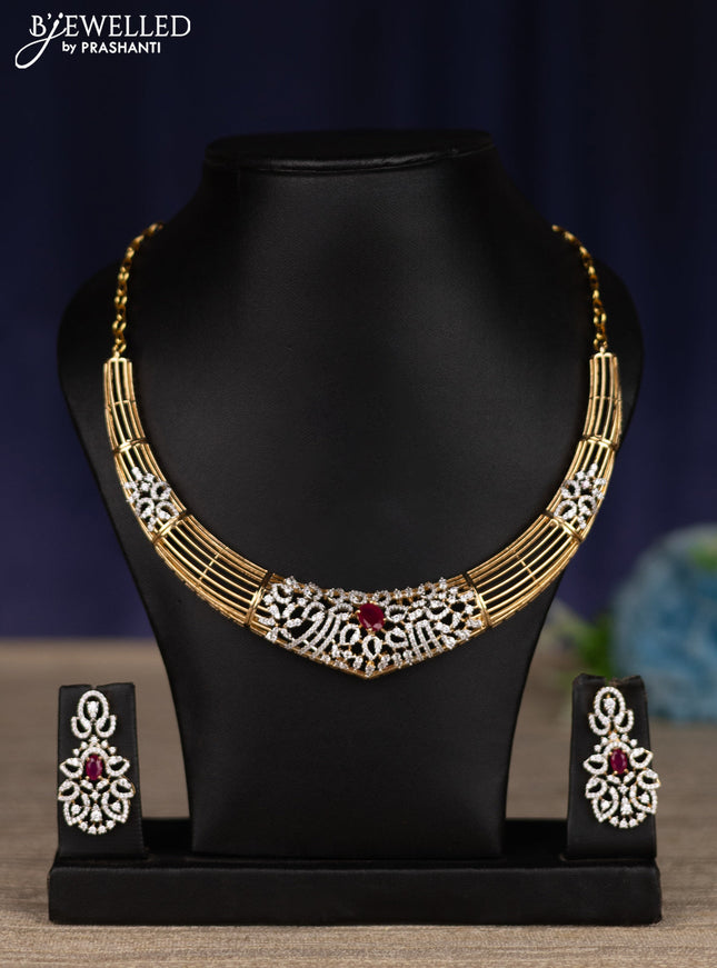 zircon necklace with ruby and cz stones in gold finish