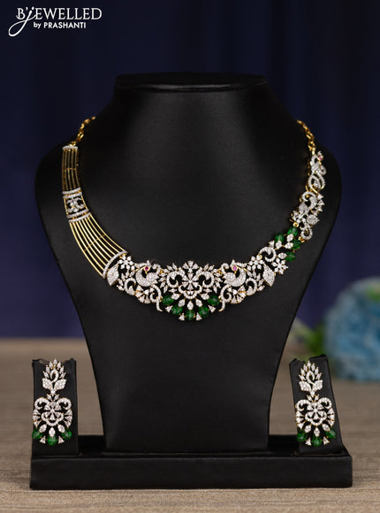 zircon necklace with emerald and cz stones in gold finish