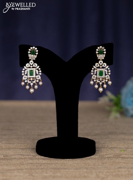 zircon necklace with emerald & cz stones and pearl hangings in gold finish