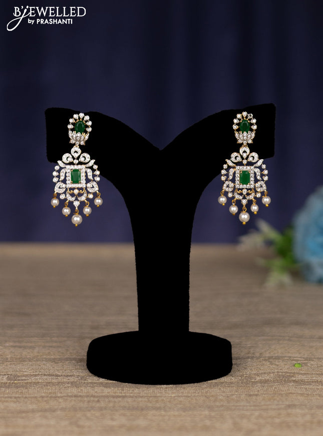 zircon necklace with emerald & cz stones and pearl hangings in gold finish