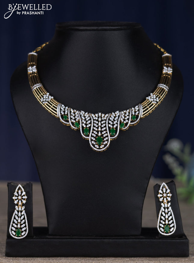 zircon necklace with emerald and cz stones in gold finish