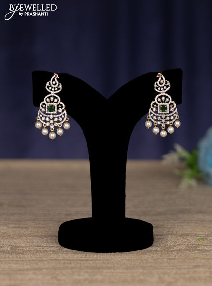 zircon necklace with emerald & cz stones and pearl hangings in gold finish