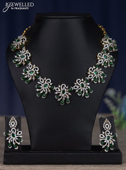 zircon necklace with emerald and cz stones in gold finish