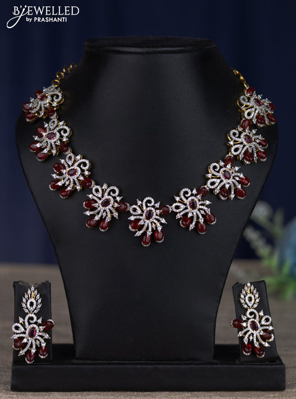 zircon necklace with ruby and cz stones in gold finish