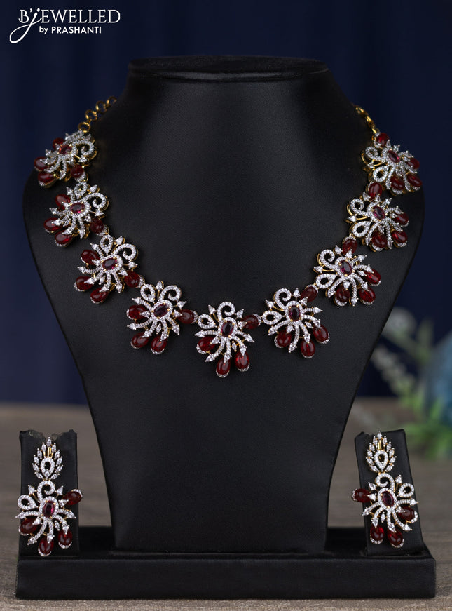 zircon necklace with ruby and cz stones in gold finish
