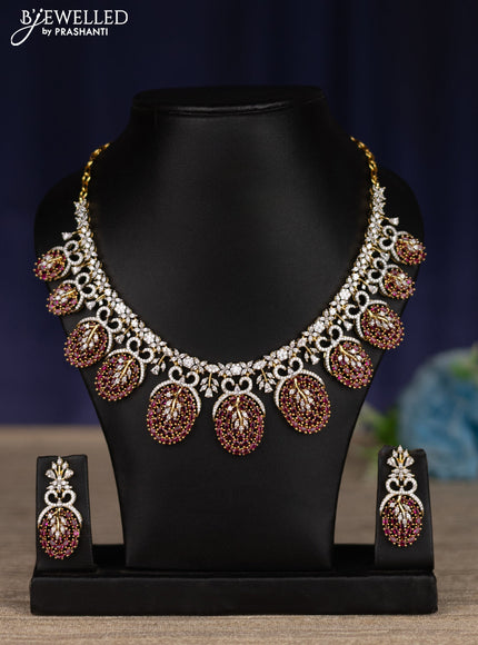 zircon necklace with ruby and cz stones in gold finish