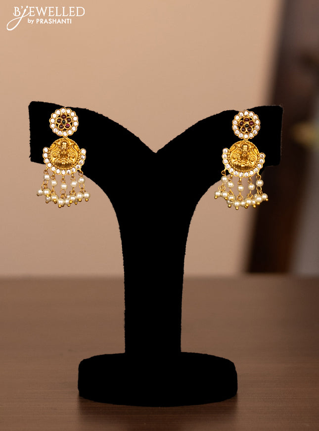 Antique necklace lakshmi & peacock design with kemp & cz stones and pearl hangings