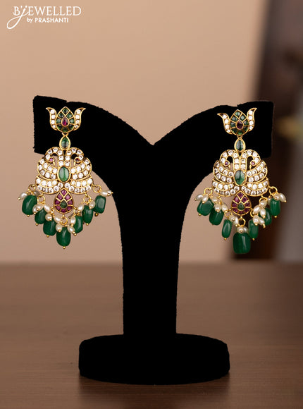 Antique necklace peacock & manga design with kemp & cz stones and pearl & green beads hanging