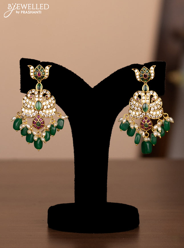 Antique necklace peacock & manga design with kemp & cz stones and pearl & green beads hanging