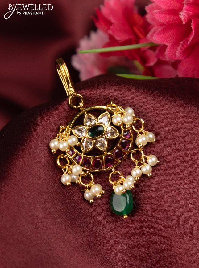 Antique maang tikka chandbali design with kemp & cz stones and pearl hangings