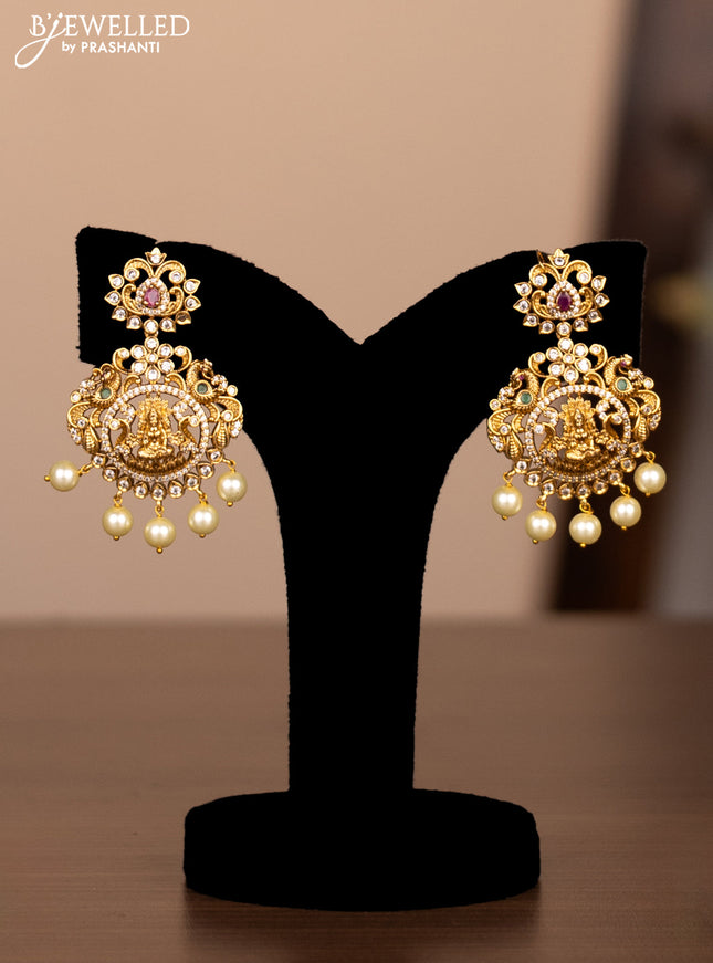 Antique necklace lakshmi design with cz stones and pearl hanging