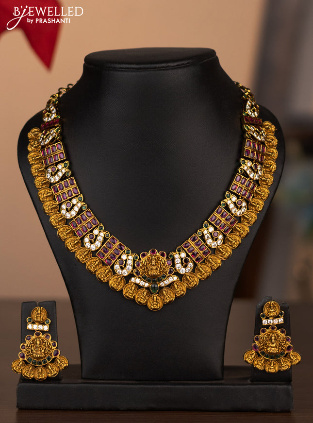 Antique necklace kasu lakshmi design with kemp stones
