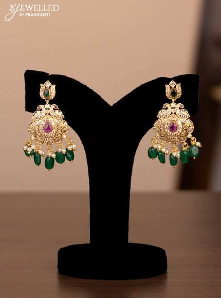 Antique necklace double peacock design with cz stones and pearl beads hanging