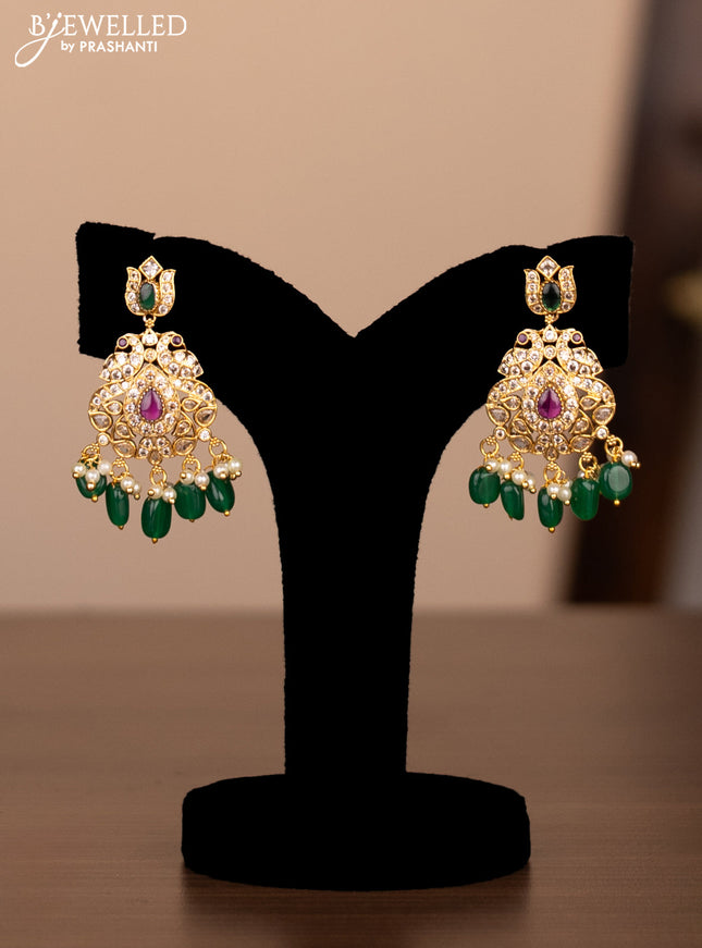 Antique necklace double peacock design with cz stones and pearl beads hanging