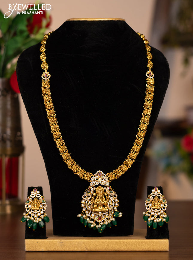 Antique necklace lakshmi design with cz stones and pearl beads hanging