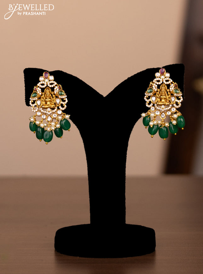 Antique necklace lakshmi design with cz stones and pearl beads hanging