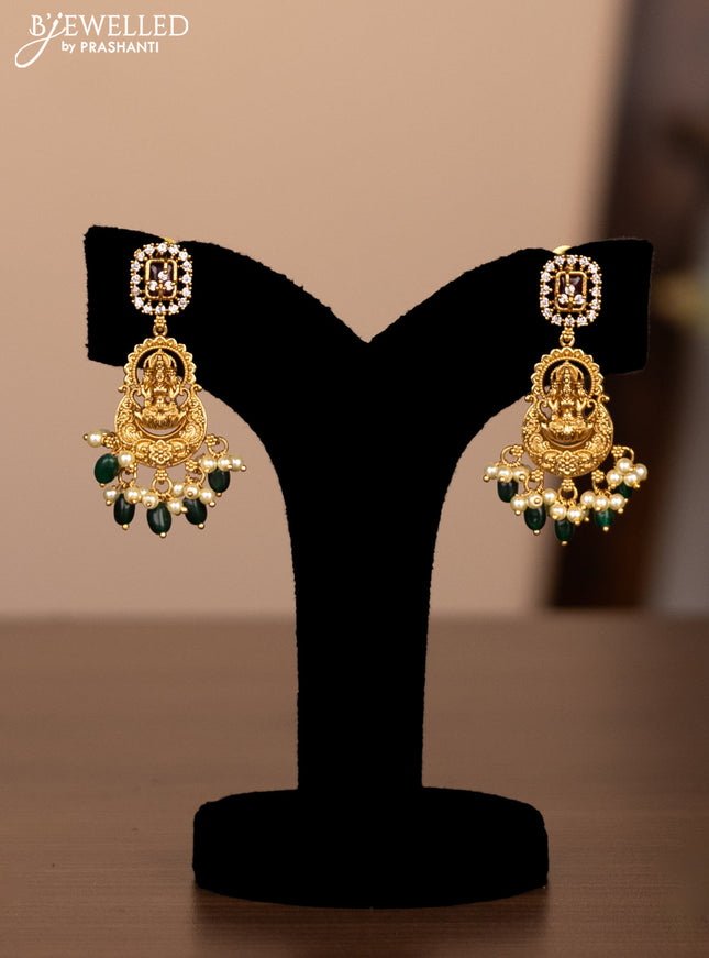 Antique necklace lakshmi design with cz stones and pearl beads hanging