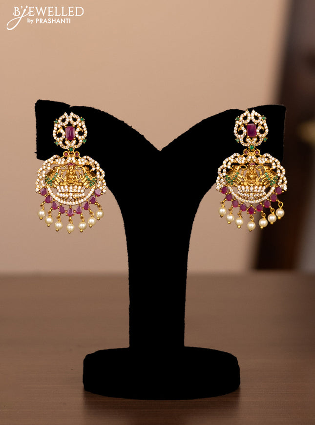 Antique necklace lakshmi elephant design with cz stones and pearl beads hanging