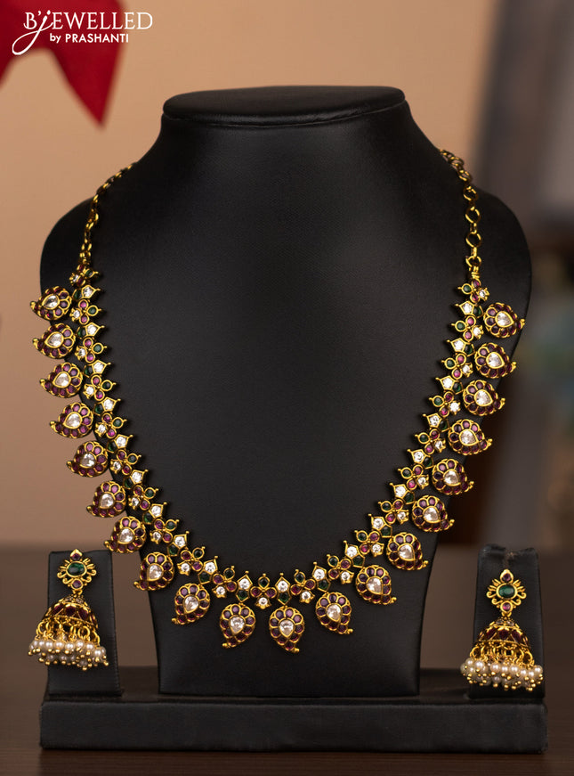 Antique necklace maanga design with kemp stones