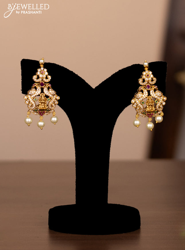 Antique necklace lakshmi design with cz stones and pearl hanging