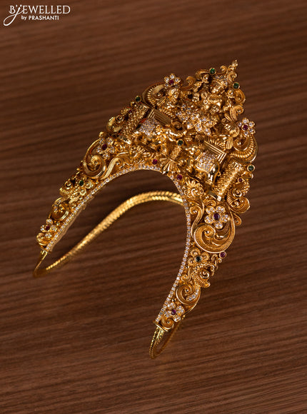 Antique bridal set lakshmi design with kemp cz stones and pearl & golden beads hanging