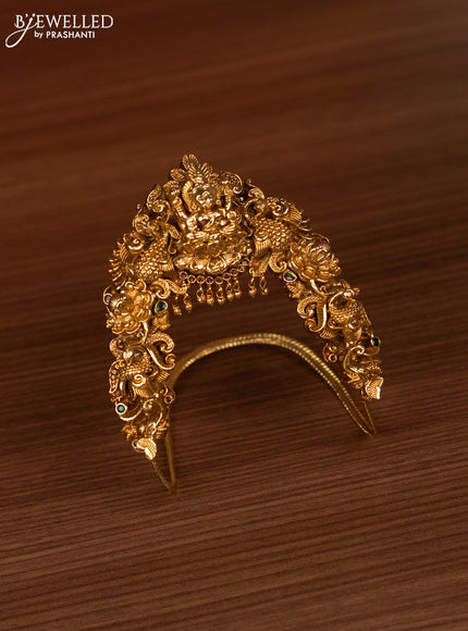 Antique bridal set lakshmi design with kemp cz stones and pearl & golden beads hanging