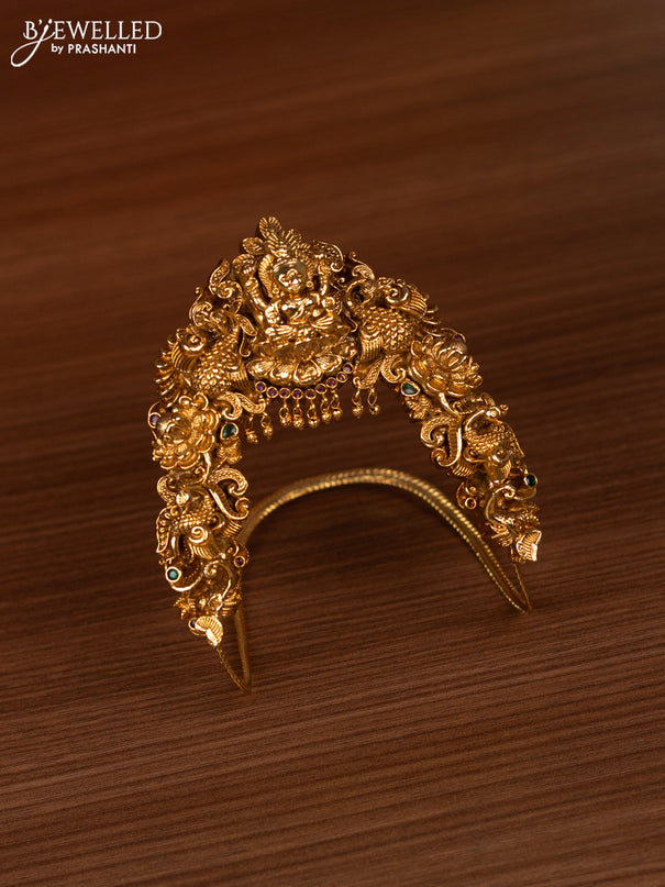 Antique bridal set lakshmi design with kemp cz stones and pearl & golden beads hanging