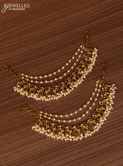 Antique bridal set lakshmi design with kemp cz stones and pearl & golden beads hanging