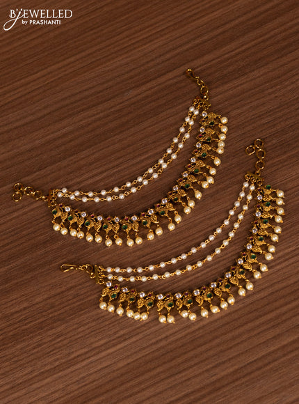 Antique bridal set lakshmi design with kemp cz stones and pearl & golden beads hanging