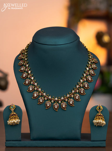 Antique necklace manga pattern with kemp and cz stones