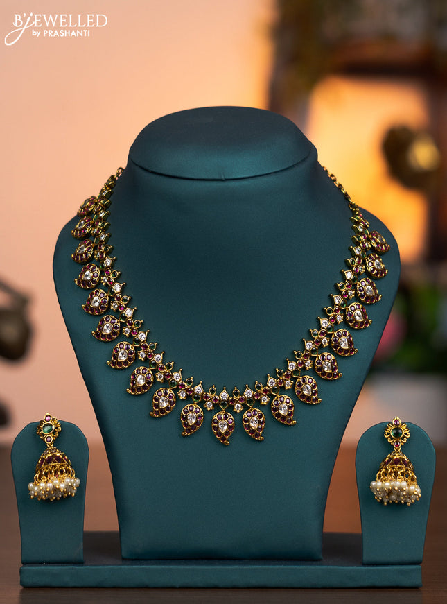 Antique necklace manga pattern with kemp and cz stones