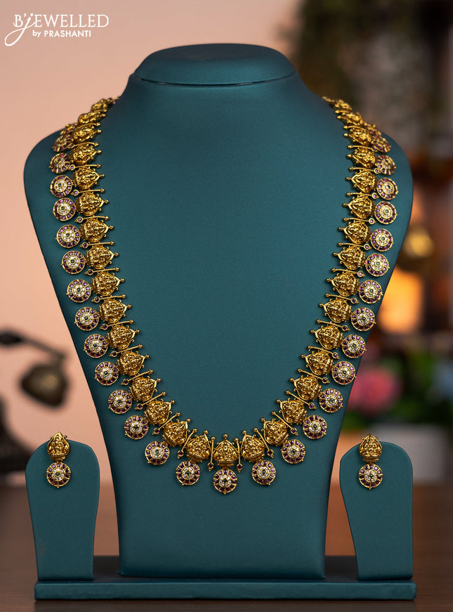 Antique haaram lakshmi design with kemp and cz stones