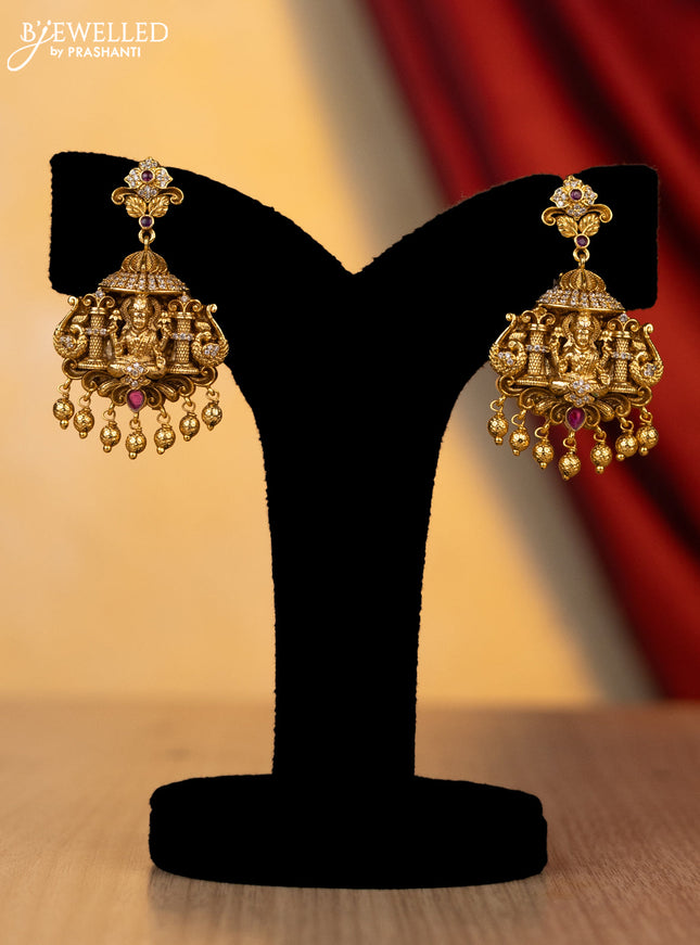 Antique haaram lakshmi design with kemp & cz stones gold beads hangings