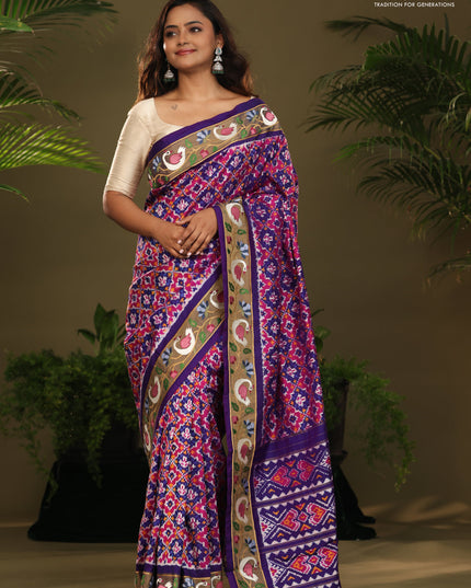 Violet & Pink Pochampally Silk saree with Border Embroidery