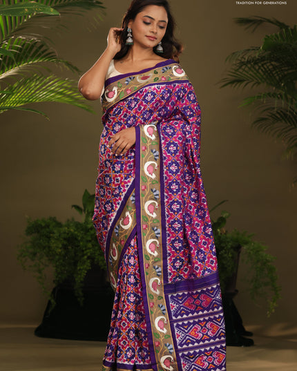 Violet & Pink Pochampally Silk saree with Border Embroidery