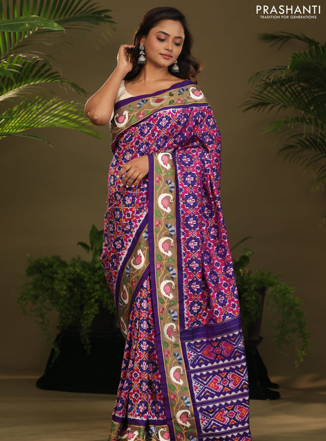 Violet & Pink Pochampally Silk saree with Border Embroidery