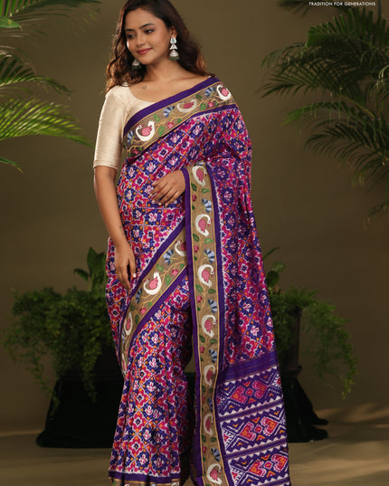Violet & Pink Pochampally Silk saree with Border Embroidery