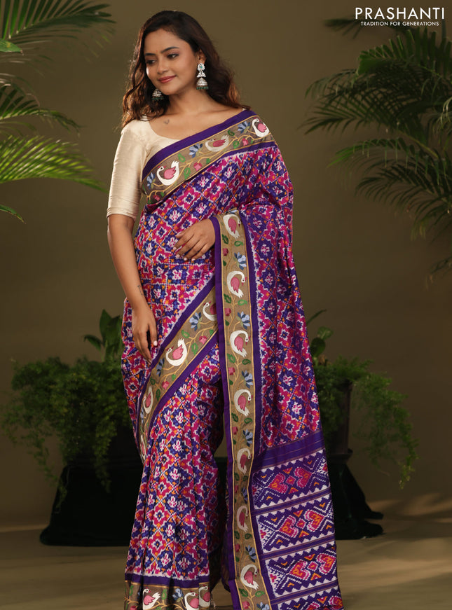 Violet & Pink Pochampally Silk saree with Border Embroidery