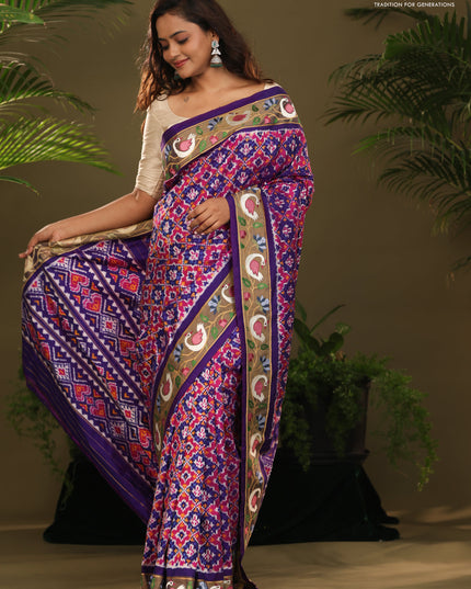 Violet & Pink Pochampally Silk saree with Border Embroidery