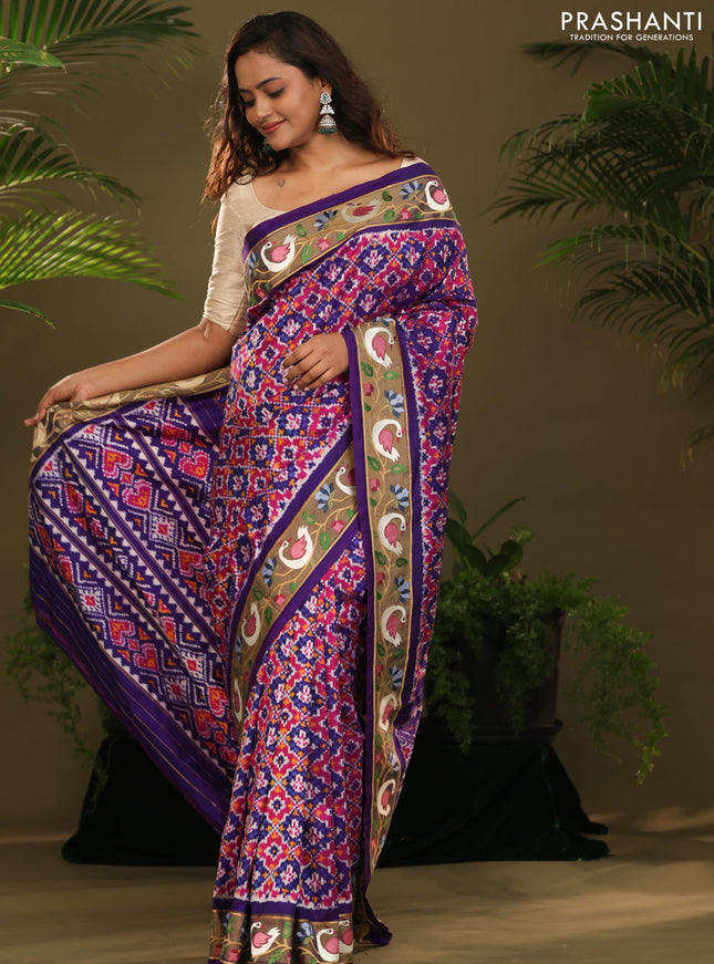 Violet & Pink Pochampally Silk saree with Border Embroidery