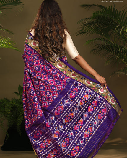 Violet & Pink Pochampally Silk saree with Border Embroidery