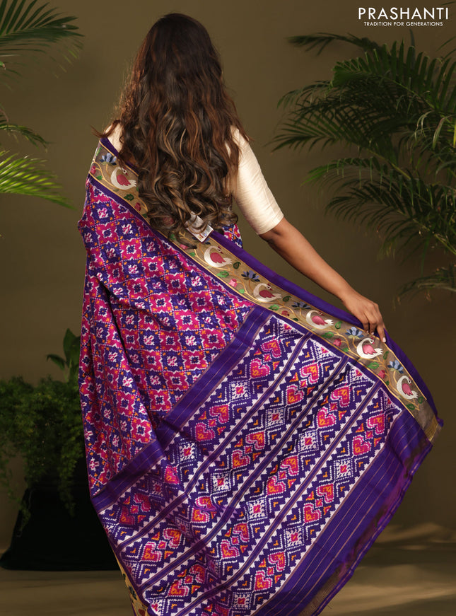 Violet & Pink Pochampally Silk saree with Border Embroidery