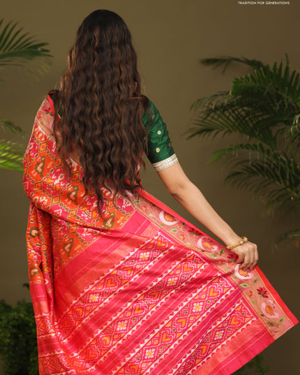Pink & orange Pochampally Silk saree with Border Embroidery
