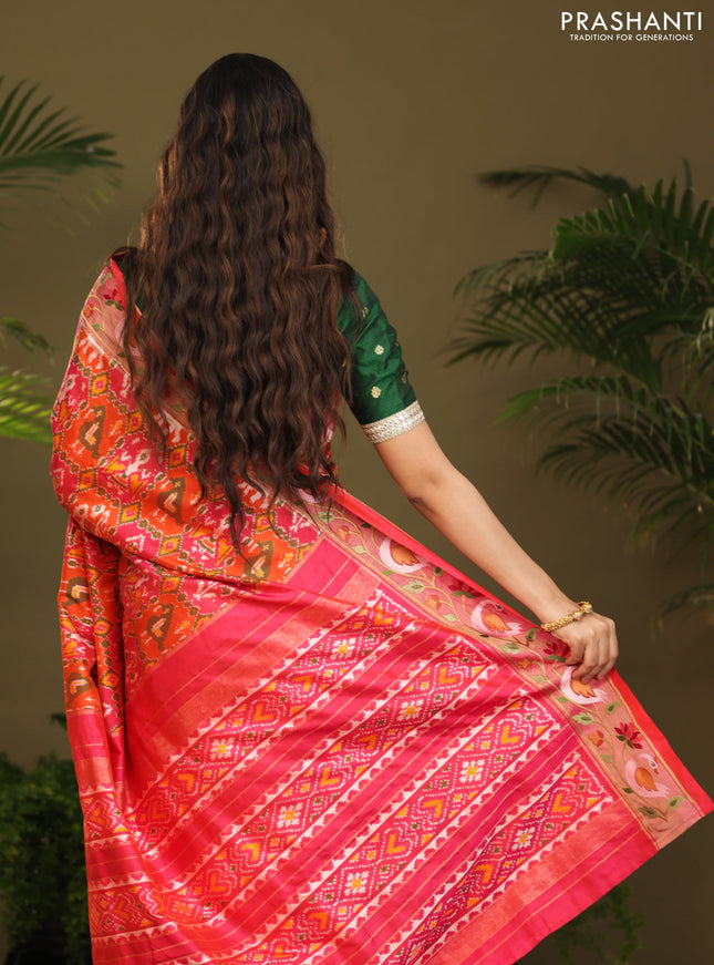 Pink & orange Pochampally Silk saree with Border Embroidery