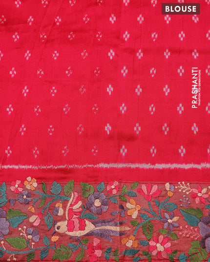 Brown & Pink Pochampally Silk saree with Border Embroidery & pichwai pallu