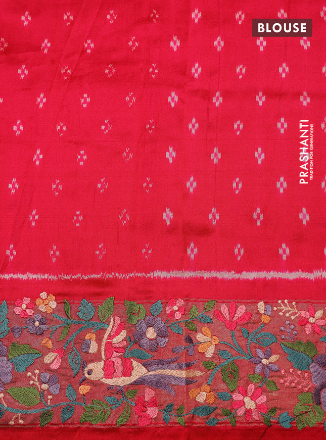 Brown & Pink Pochampally Silk saree with Border Embroidery & pichwai pallu